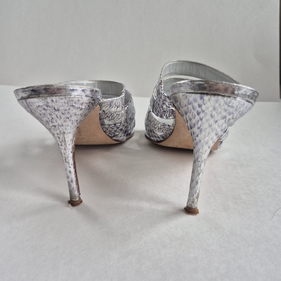 Manolo Blahnik Shoes Silver Strappy Snakeskin Leather Slip On Size 40 (8.5) - Picture 4 of 15